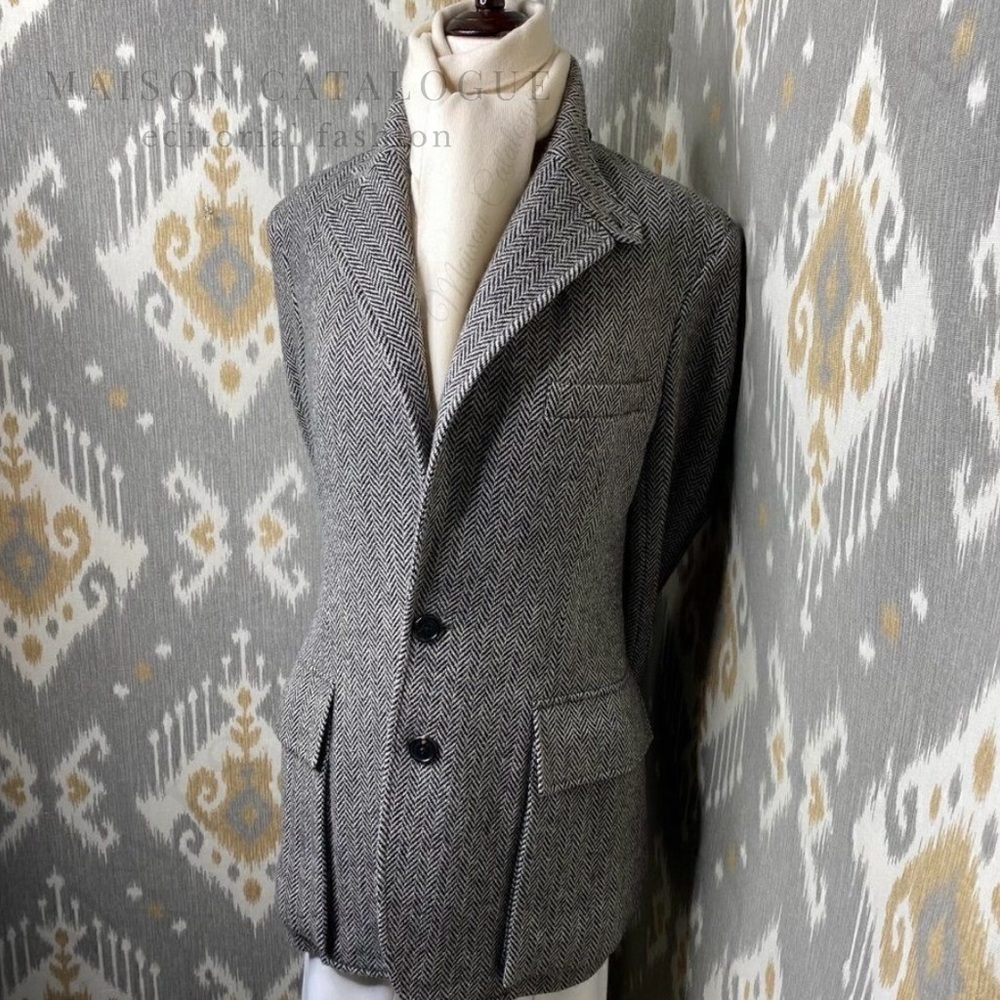 Ralph Lauren Collection Black & Cream Herringbone Wool Tweed Blazer - Picture 11 of 17